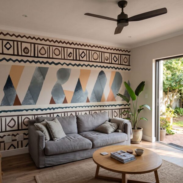 Mural Warm Mountain Mosaic shown in a living room