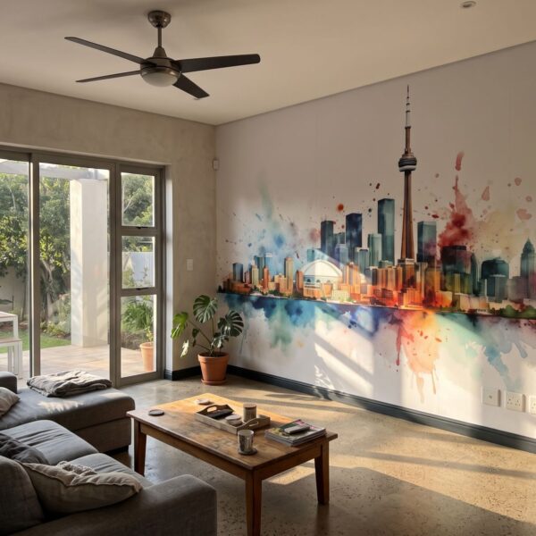 Mural Toronto View shown in a living room