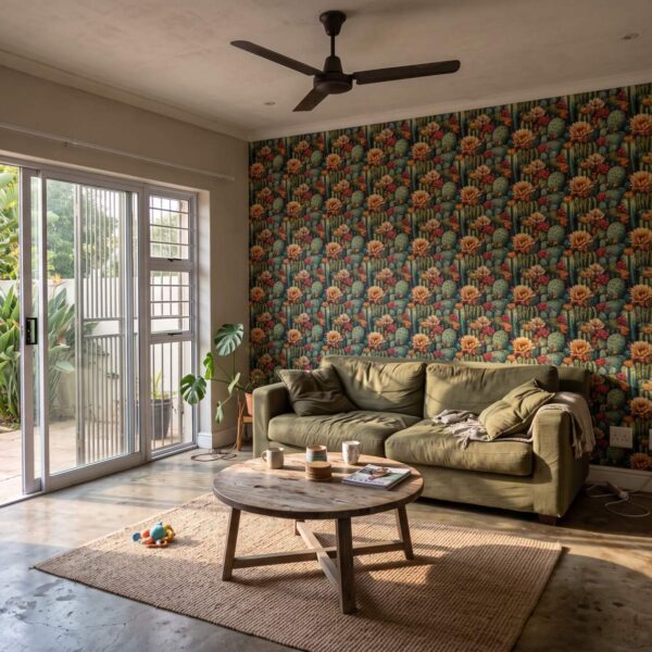 Verde Oasis Wallpaper shown in a living room