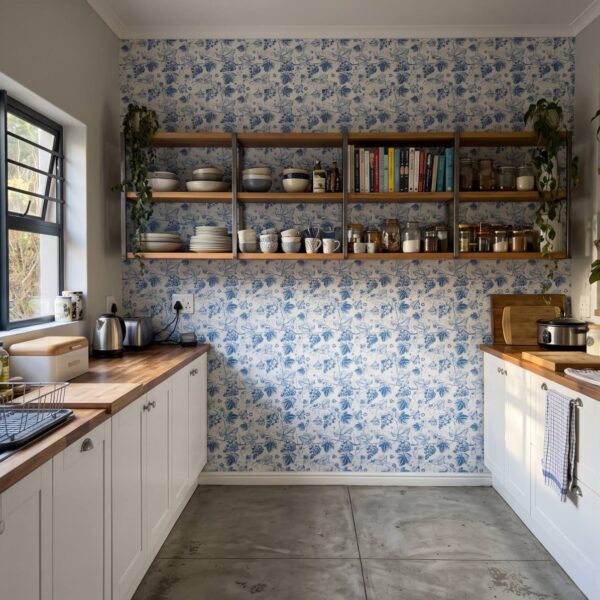 Uvas Grape Vine Wallpaper shown in a kitchen