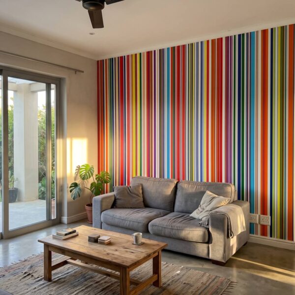 Mural Spectral Stripes shown in a living room