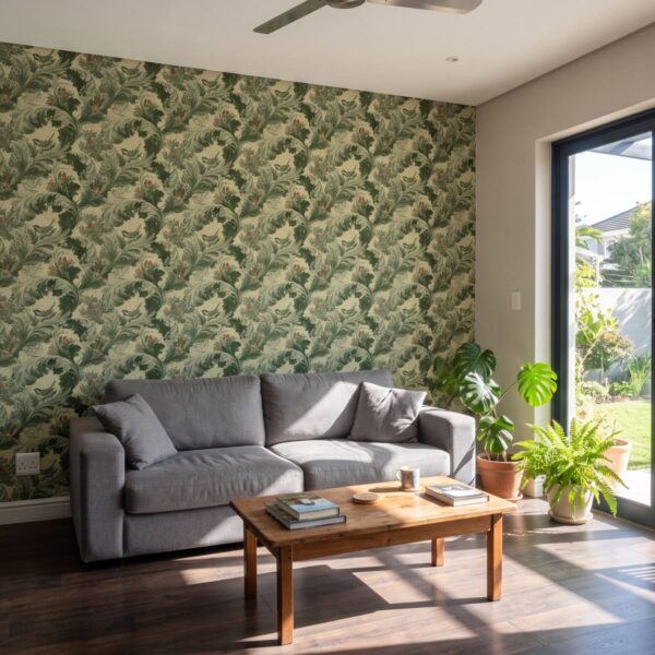 Acanthus Scroll Butter Clay shown in a living room