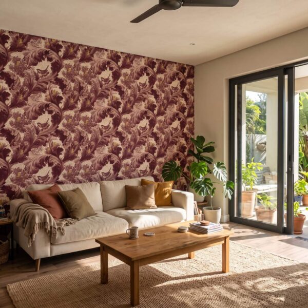 Acanthus Scroll Madder shown in a living room