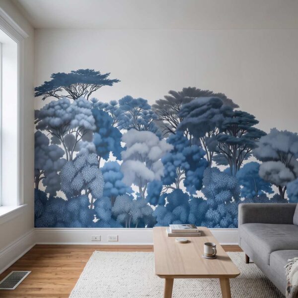 Algonquin Treeline Mural Delft shown in a living room