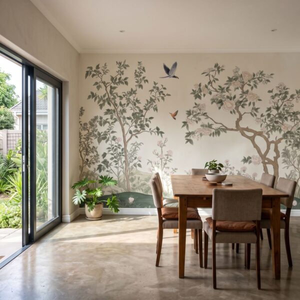 Chinois Flower Wall Mural shown in a dining room