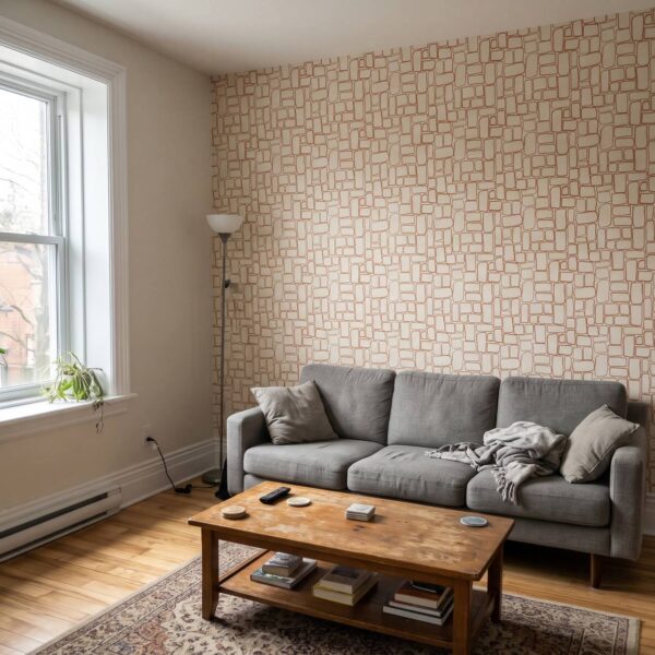 Stone wall in cream and terracotta