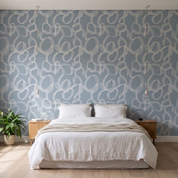 Ether Flow Mural Soft shown in a bedroom
