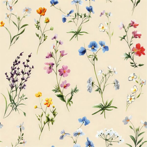 Scattered Wildflowers, scattered wildflowers in beige, blue, pink and green wallpaper - Wallpaper Online Canada