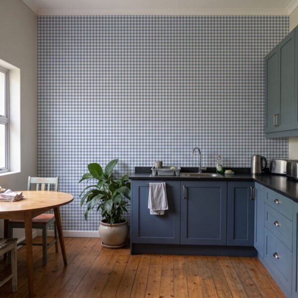 Holly Gingham Delft shown in a kitchen