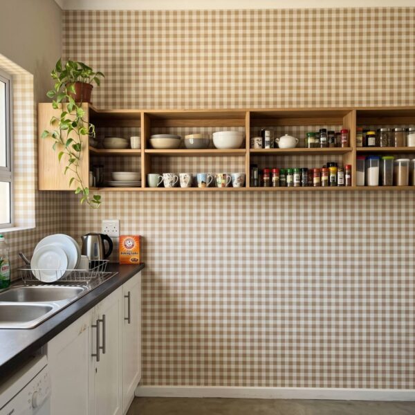 Holly Gingham Ochre shown in a kitchen