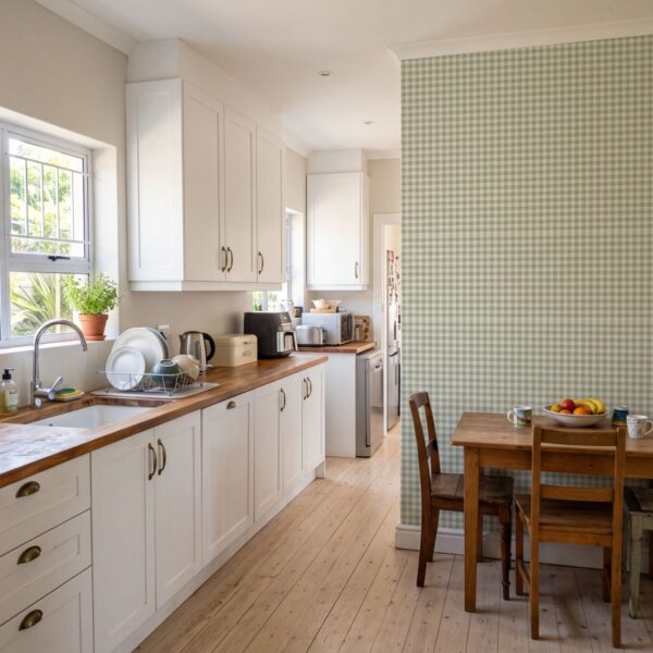Holly Gingham Sage shown in a kitchen