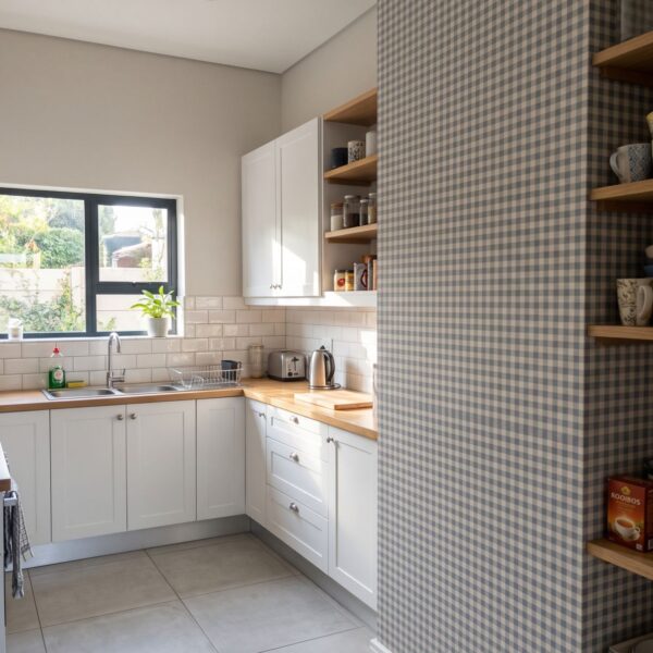 Holly Gingham Slate shown in a kitchen