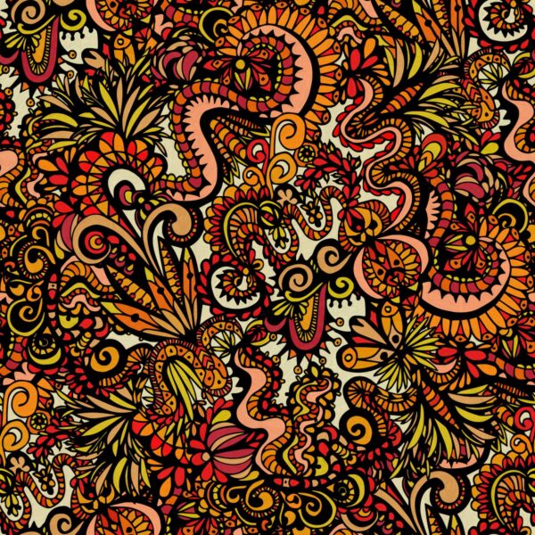 Dragonscape, dragon paisley motif in orange and red wallpaper - Wallpaper Online Canada