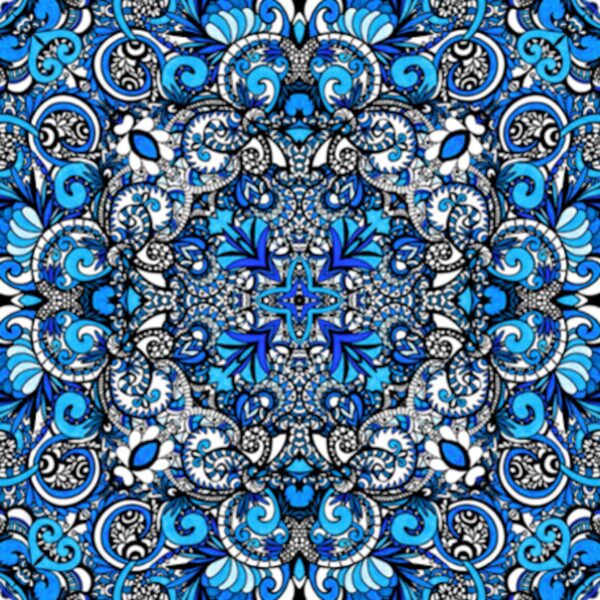Indigo Soul, kaleidoscope mandala in blue, white and black wallpaper - Wallpaper Online Canada