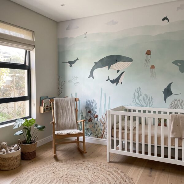 Ocean Wonders Mural shown in a nursery