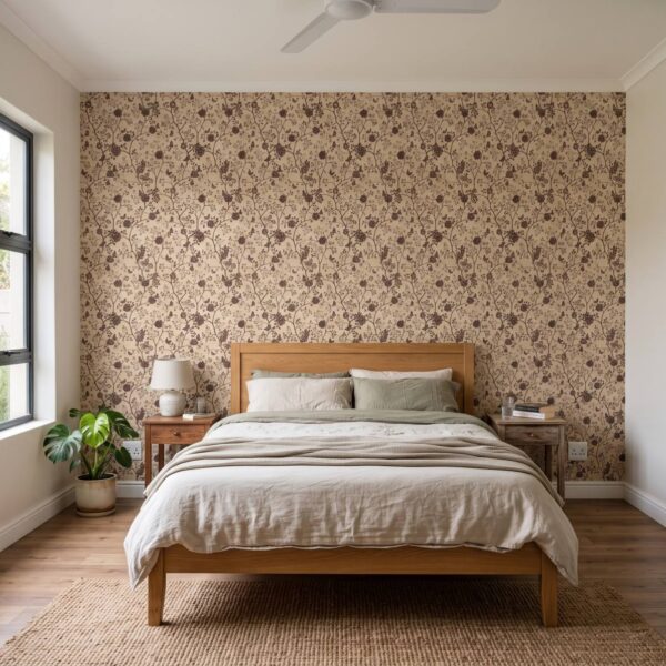 Sepia Rose Trellis shown in a bedroom