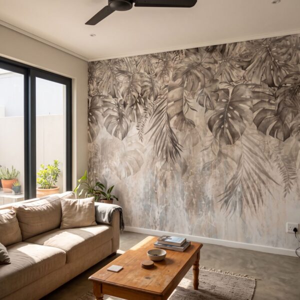 Mural Treasured Leaves shown in a living room