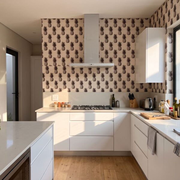 Pining For You Sepia Wallpaper shown in a kitchen