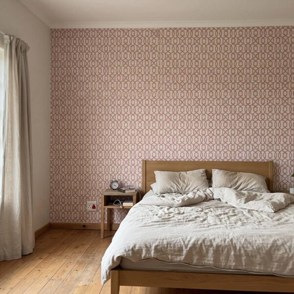 Pizazz Trellis Blush shown in a bedroom