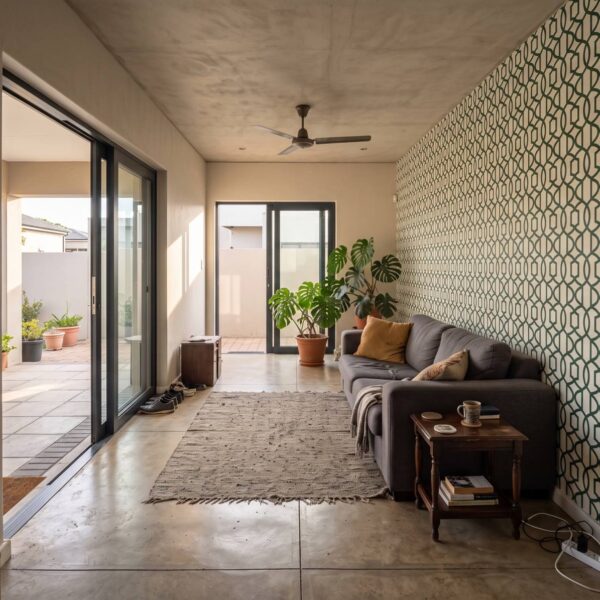 Pizazz Trellis Forest shown in a living room