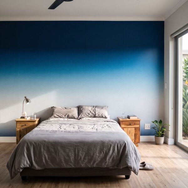 Sapphire Ombre Mural shown in a living room