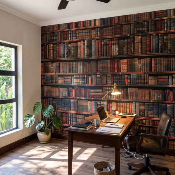 Scholarly Sanctuary Mural shown in a home office