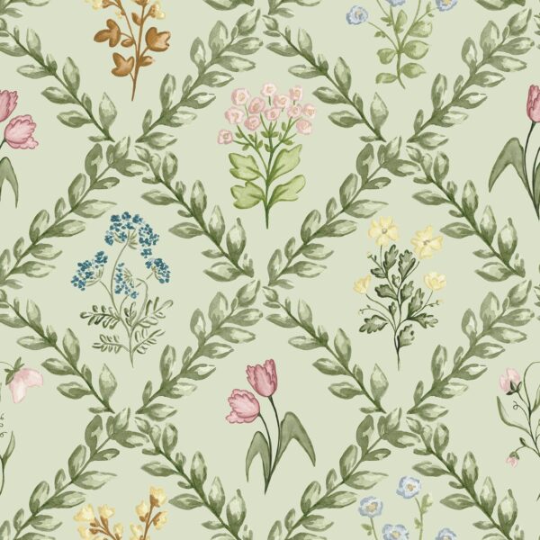 Floral Trellis in Pastel Green