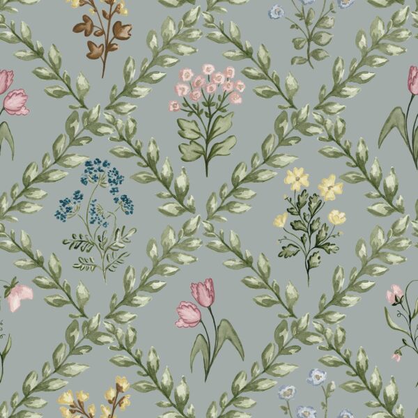 Floral Trellis in Sea Blue