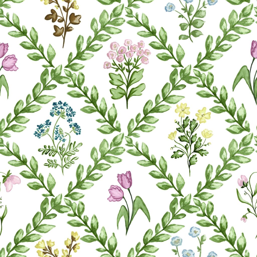 Floral Trellis in White » Wallpaper Online Canada