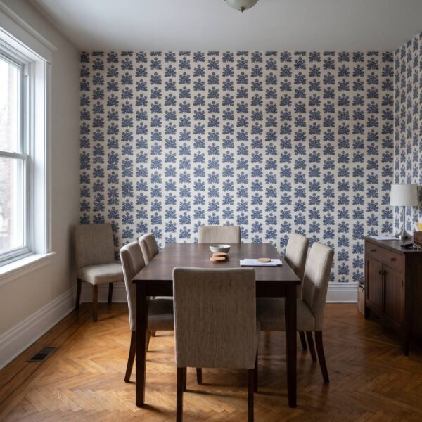Folk Flowers Block Print in Navy