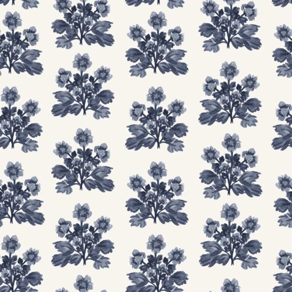 Folk Flowers Block Print in Navy