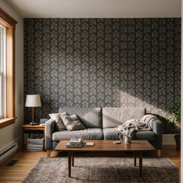 Folk Flowers Block Print in Rustic Black