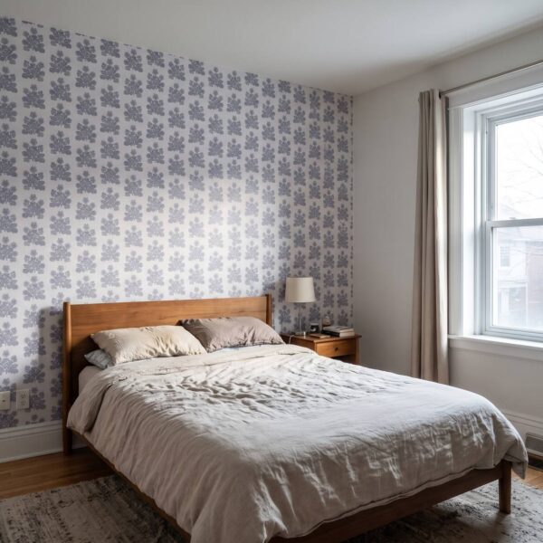 Folk Flowers Block Print in Sky Blue