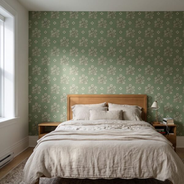 Folk Flowers Block Print - Sage Green