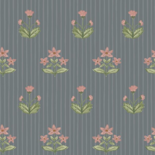 Isla Block Print Florals Stripes in Blue