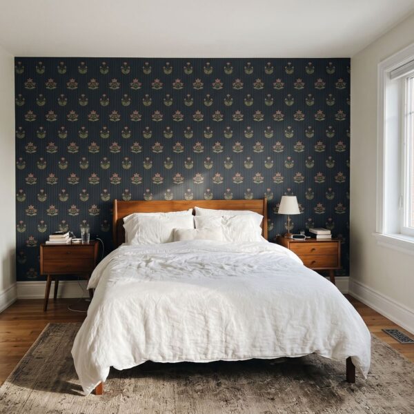 Isla Block Print Florals - Stripes in Navy