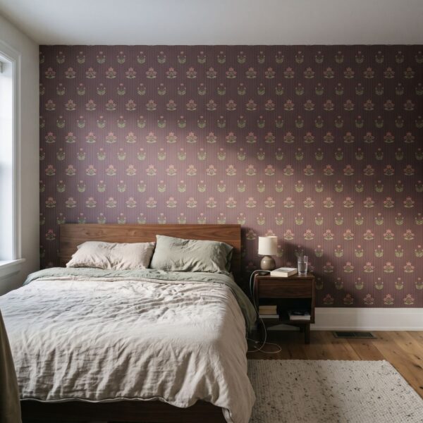Isla Block Print Florals - Stripes in Wine