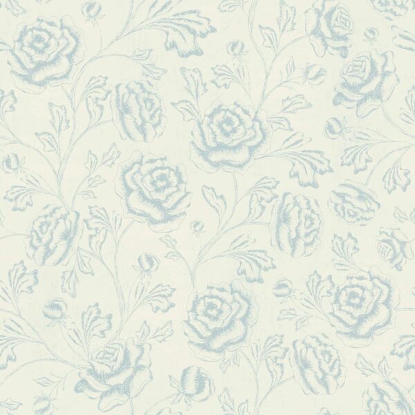 Magdalene Roses Toile in Blue Ivory