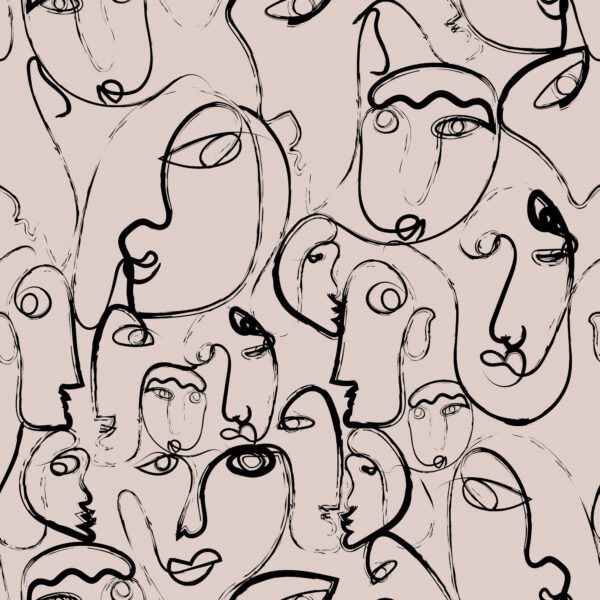 One Line Faces in Beige Black