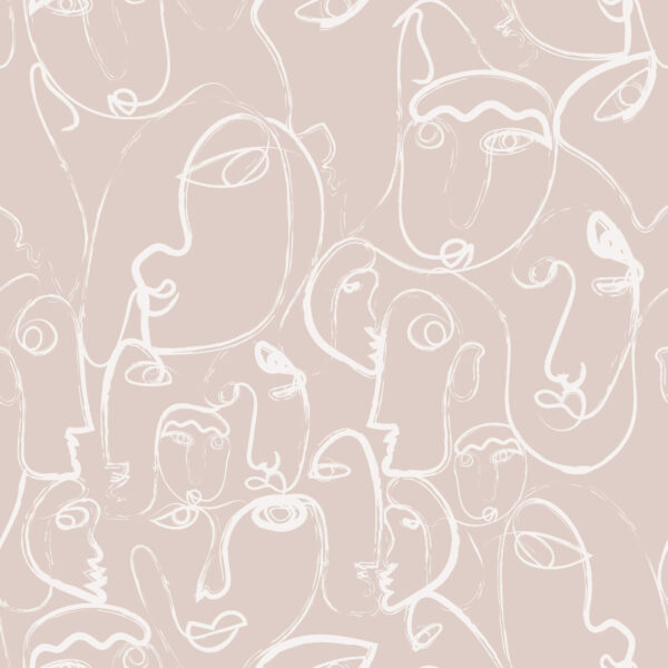 One Line Faces in Beige White