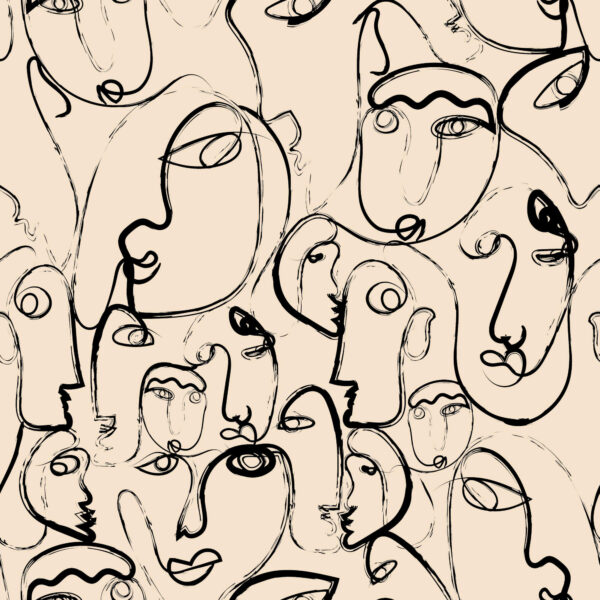 One Line Faces in Cream Black