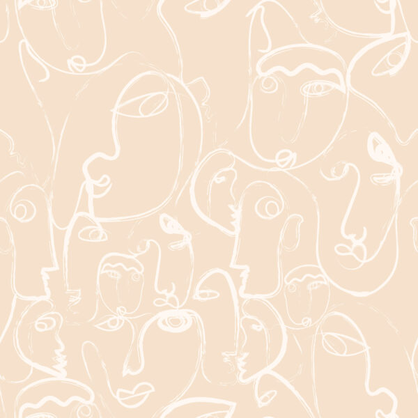 One Line Faces in Cream White