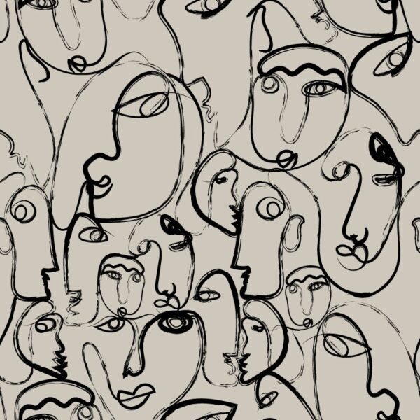 One Line Faces in Grey