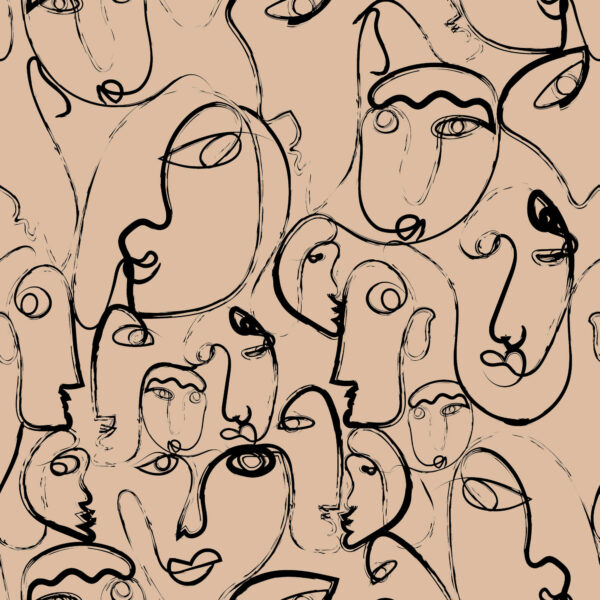One Line Faces in Nude Black