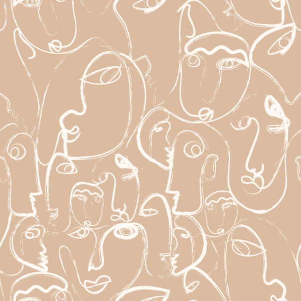 One Line Faces in Nude White