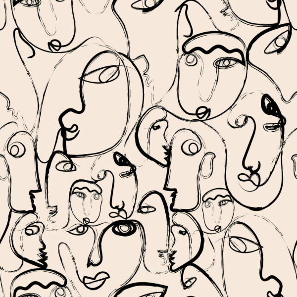 One Line Faces in Pale Black