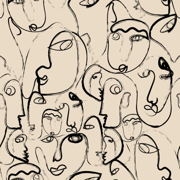 One Line Faces in Sandy Black