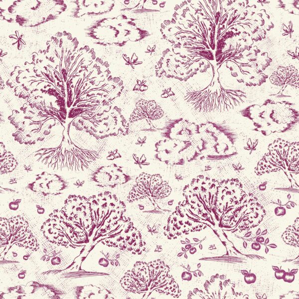 Orchard Folklore Toile in Burgundy Red