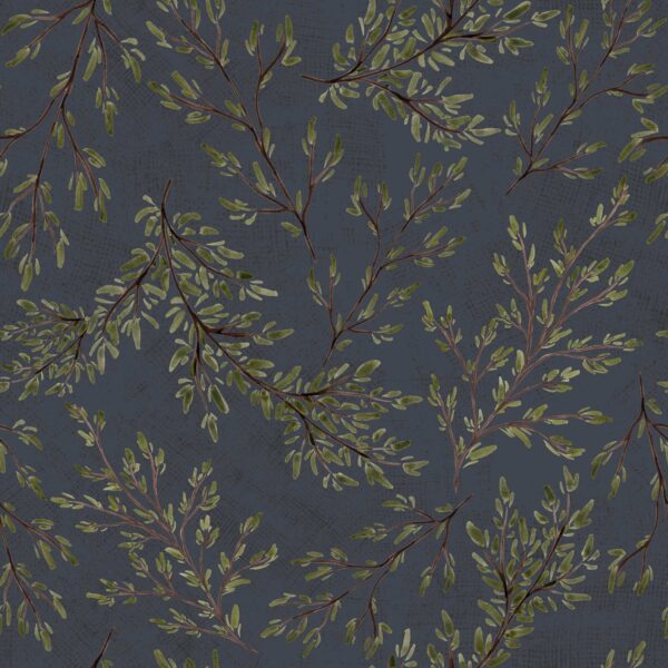 Rustic Watercolour Leaf Branches in Navy