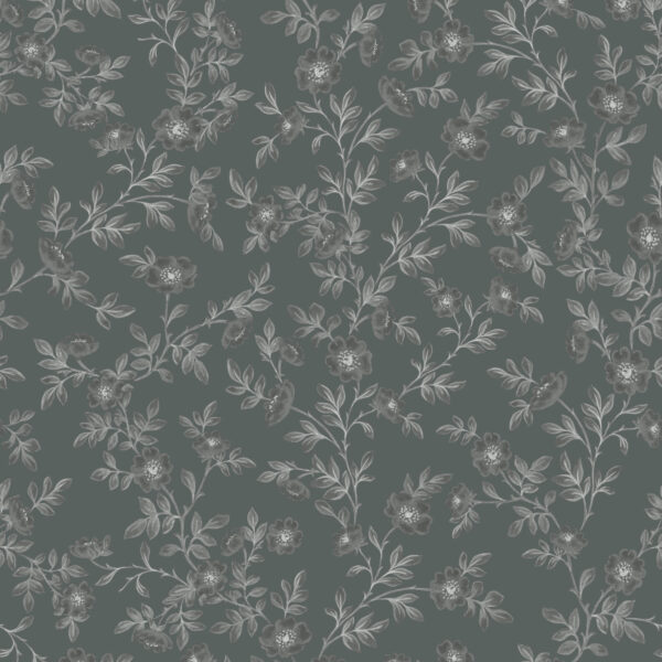 Vintage Rose Vines in Deep Sea Green